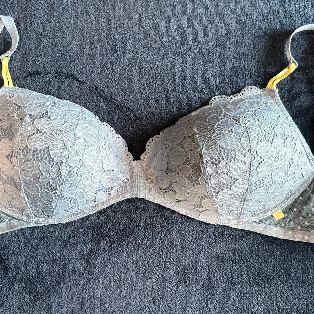 Victoria's Secret Lace Floral Bra in Gray and Yellow
